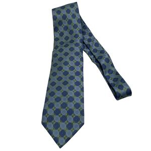 Ferucci Mens Silk Tie Blue Green Geometric Pattern Handmade Necktie RN 51093